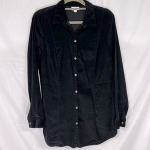 J Jill Black Fine Wale Corduroy Button Front Tunic with Pockets, Medium Tall